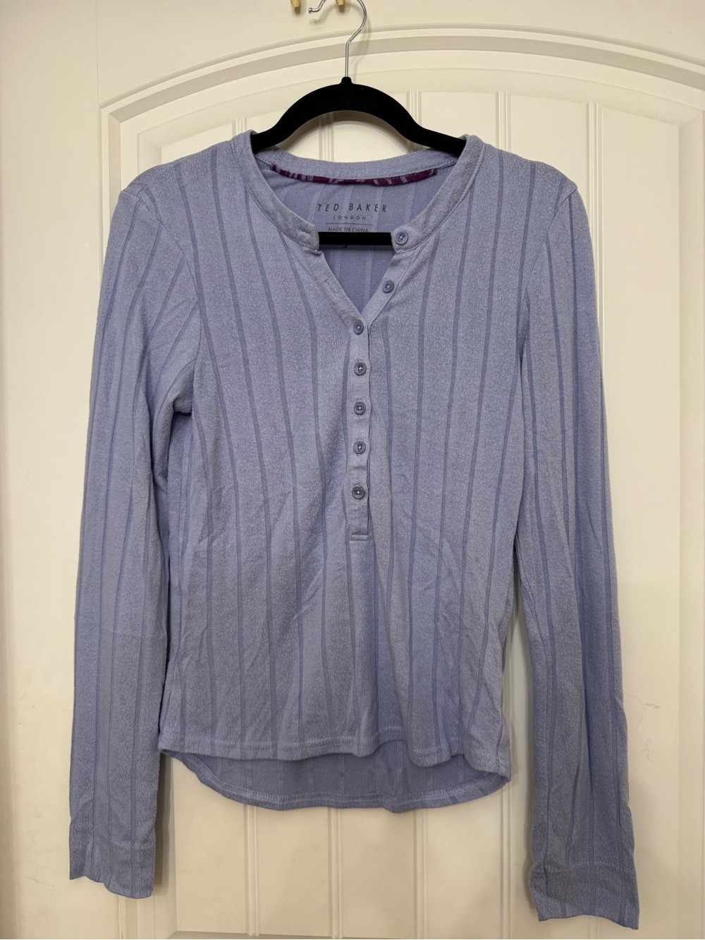 Ted Baker Light Lavender Ribbed Henley Long Sleeve Top